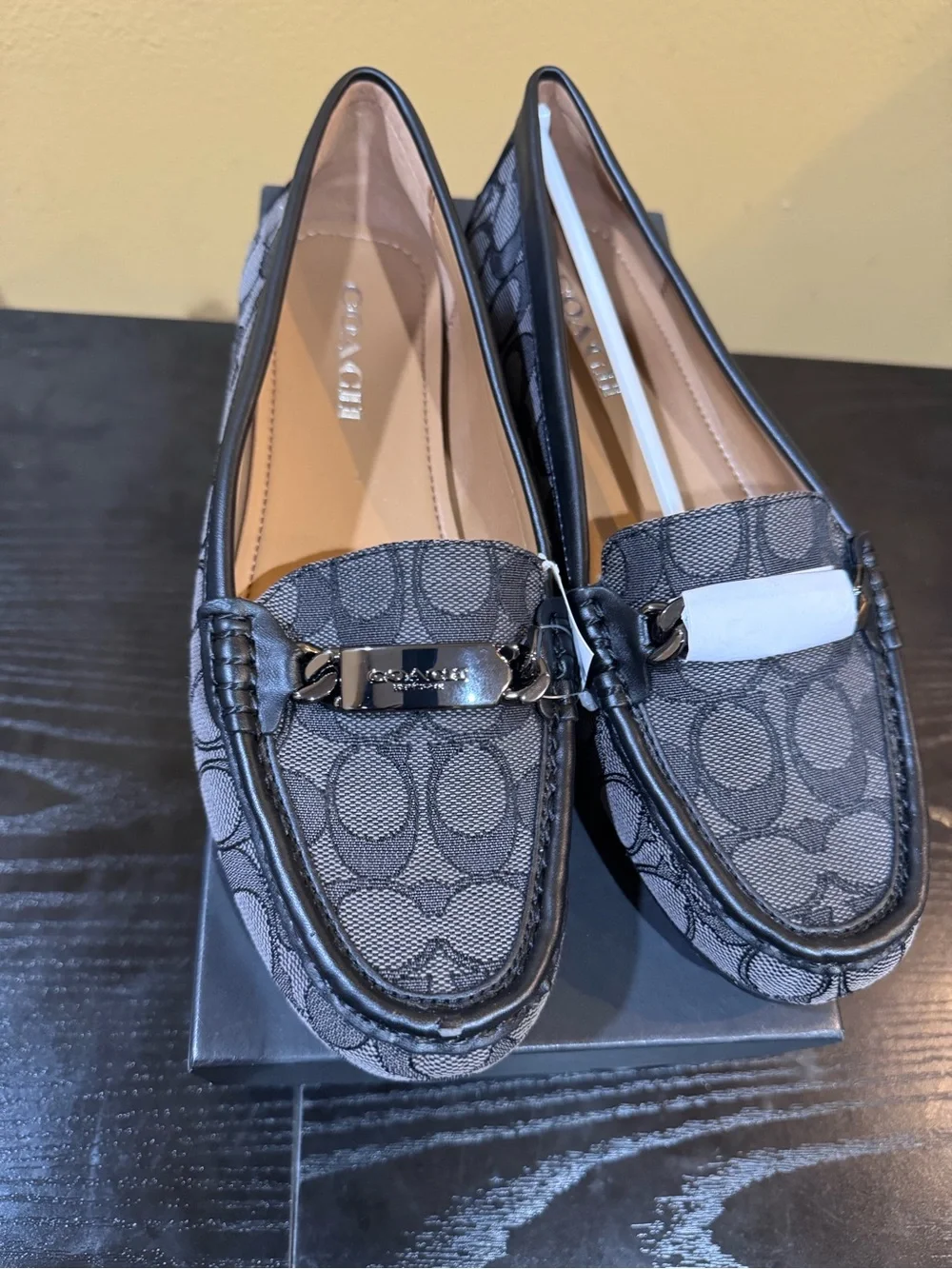 Coach Women's Gray/Black  Signature Canvas Penny Loafers New in box
